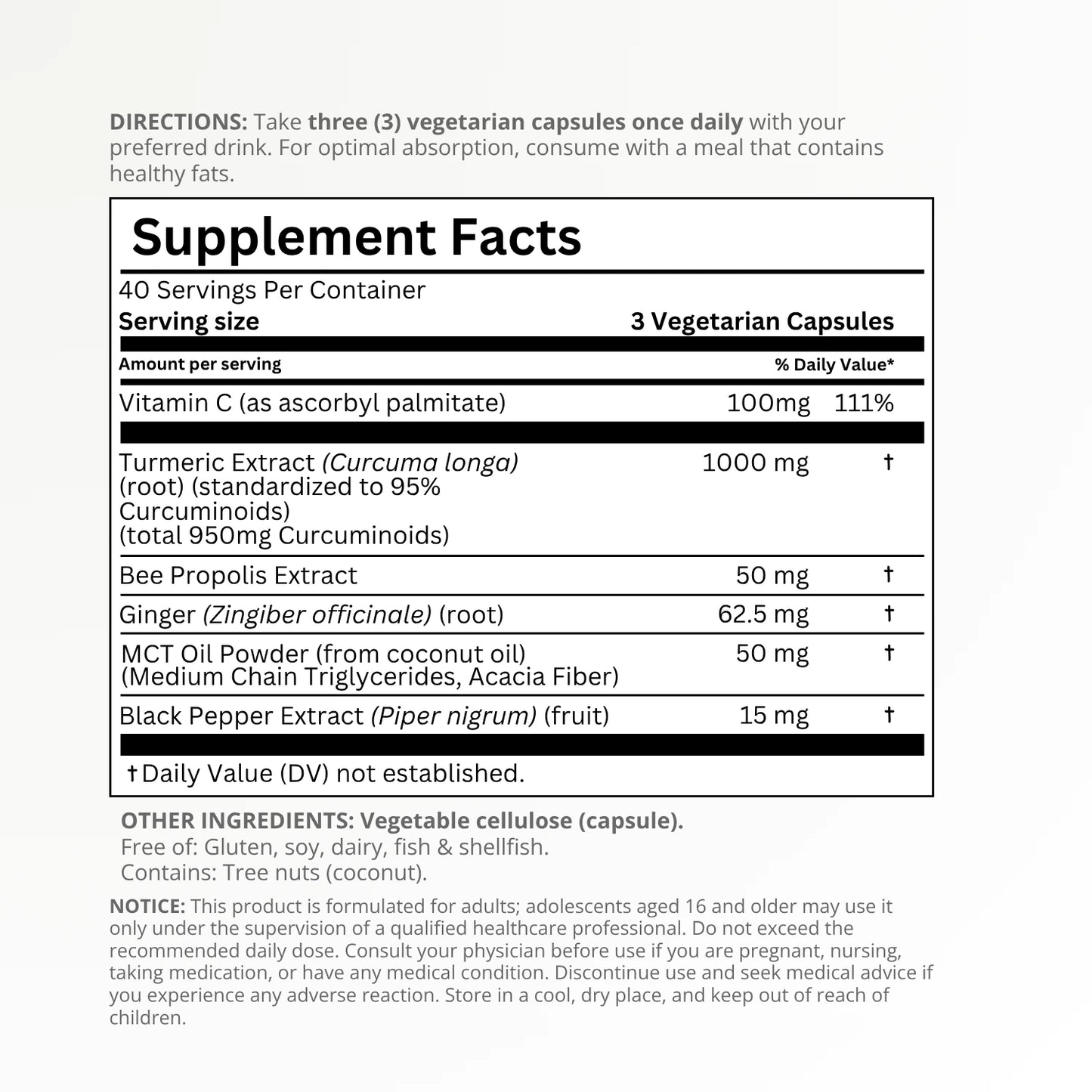 Turmeric Curcumin Complex 1000mg – 95% Curcuminoids with Black Pepper & MCT Oil